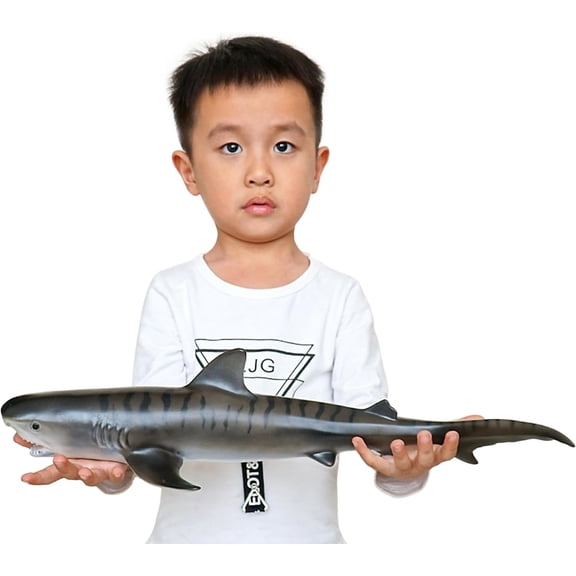 Simulated Ocean Big Animal Figure Toys, 18.1 Inch Vinyl Sea Animal Toys Large Size Marine Animal Figures Soft Filled Rubber PVC Stimulated Sea Animal Toys - Tiger Shark