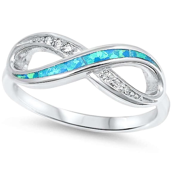 Simulated Opal Clear CZ Infinity Band Ring Sterling Silver Size 10