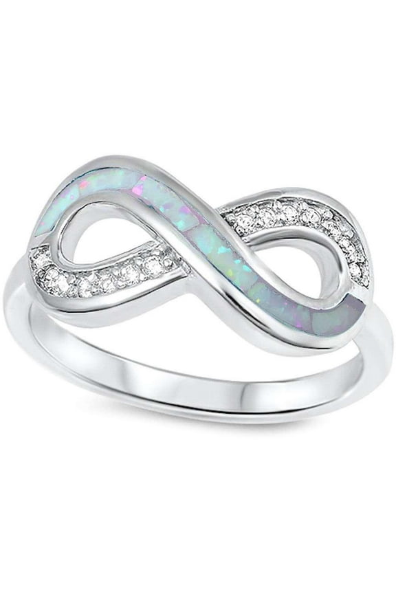 Simulated Opal Clear CZ Infinity Symbol Ring Sterling Silver Size 5