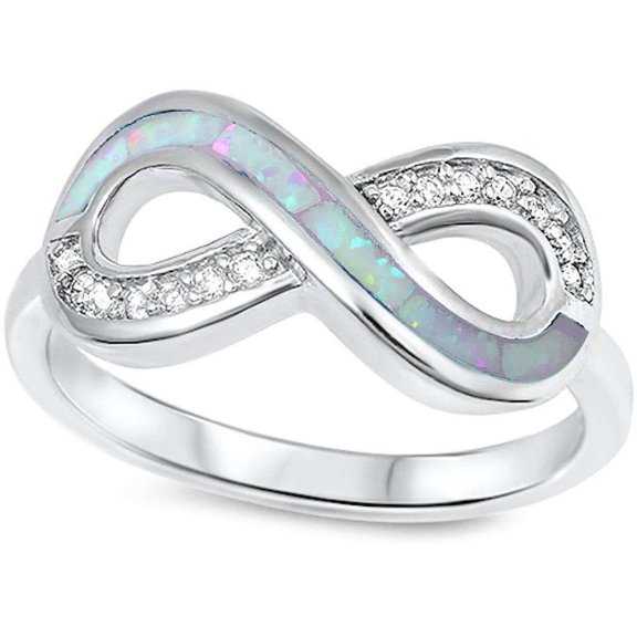 Simulated Opal Clear CZ Infinity Symbol Ring Sterling Silver Size 6