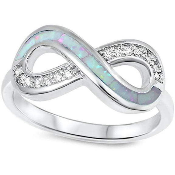Simulated Opal Clear CZ Infinity Symbol Ring Sterling Silver Size 8