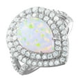 thumbnail image 1 of Simulated Opal Teardrop Halo Cubic Zirconia Split Shank Ring Rhodium Plated Sterling Silver Size 6, 1 of 3