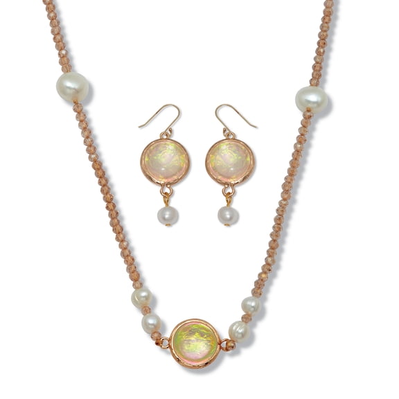 Simulated Opal and Pearl Necklace and Earring Set
