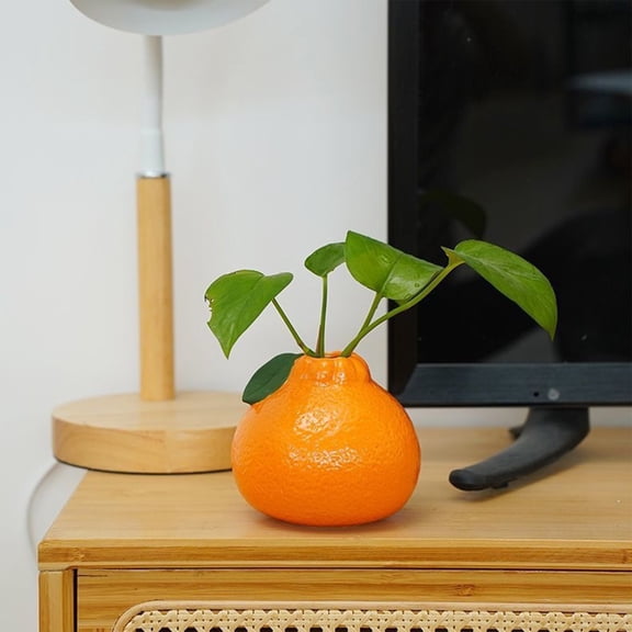 Simulated Orange Plastic Flower Pot - Cute Fruit-Shaped Vase for Desktop, Living Room, Office & Bedroom Decor, Small Gardener for Artificial Flowers, Year of The Horse & Easter Home Accent, Orange