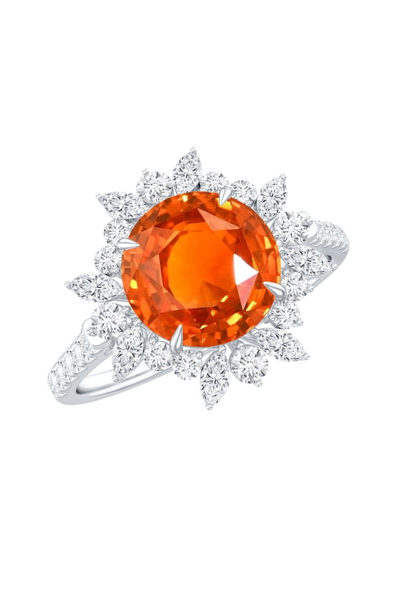 Lab Grown Orange Sapphire Engagement Ring with Halo - 2 Ct - Sapphire Diamond Ring - AAAA Grade - with Jewelry Box, 925 Sterling Silver, US 4.00