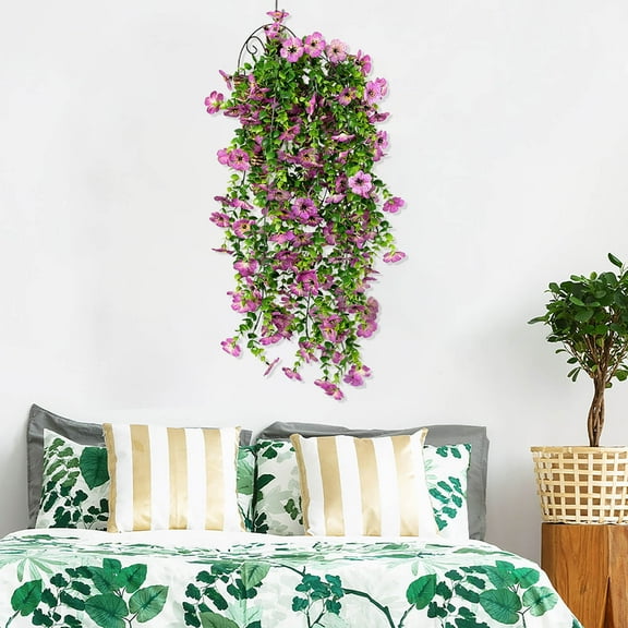 Simulated Orchid Wall Hanging, Decorative Rattan Camellia and Chlorophytum Ceiling Decoration, Faux Plants for Living Room, Office, and Home Décor