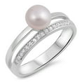 thumbnail image 1 of Simulated Pearl Center Cubic Zirconia Double Band Ring Sterling Silver, 1 of 3