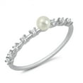 thumbnail image 1 of Simulated Pearl Clear CZ Fancy Thin Ring Sterling Silver Size 4, 1 of 3