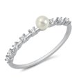 thumbnail image 1 of Simulated Pearl Clear CZ Fancy Thin Ring Sterling Silver Size 5, 1 of 3