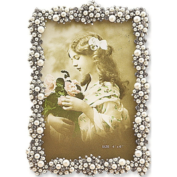 Simulated Pearl Cluster Jewel-Tone 4X6 Photo Frame Designer Jewelry by Sweet Pea