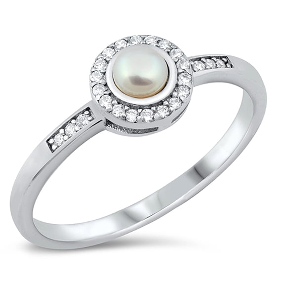 Simulated Pearl Cubic Zirconia Cluster Flower Design Ring Sterling Silver Size 8