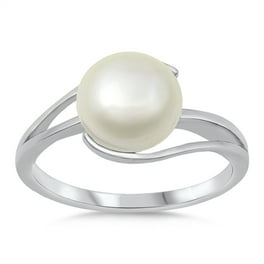 White Cultured Freshwater Pearl 10mm Open Split Band Ring Sterling Silver White Cultured Freshwater Pearl 10mm Open Split Band Ring Sterling Silver