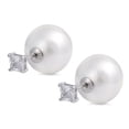 thumbnail image 1 of Simulated Pearl Princess Cut Prong Set Cubic Zirconia Fashion Earrings Sterling Silver, 1 of 2