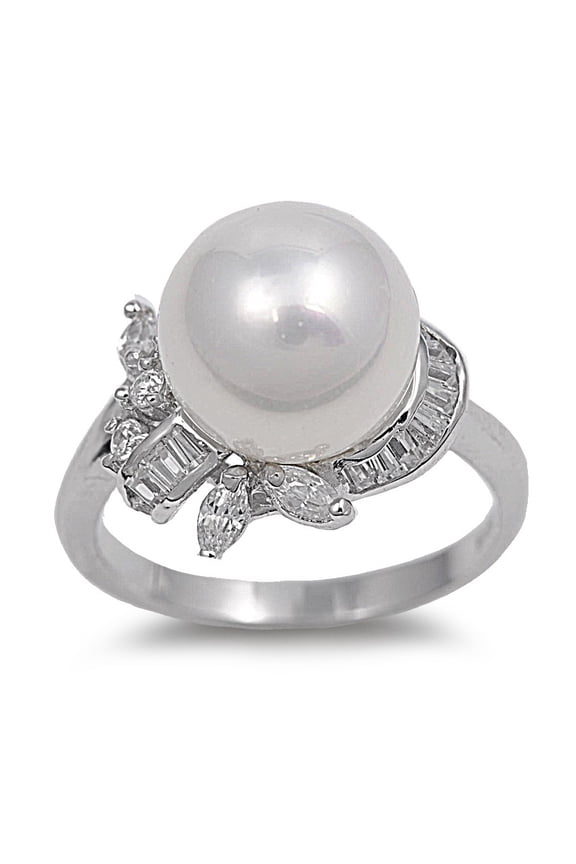 Simulated Pearl of Venus Cubic Zirconia Ring Sterling Silver 925 Size 9
