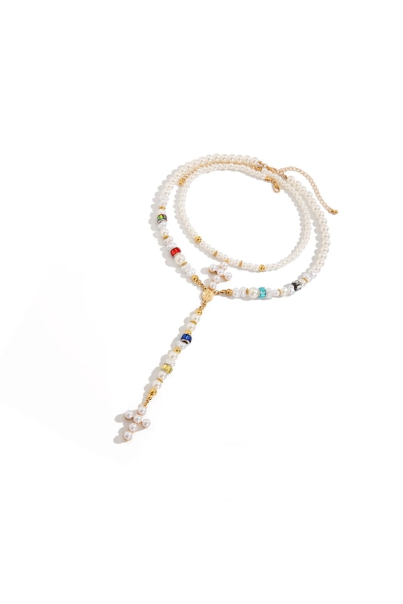 Simulated Pearls Necklace Adjustable Length Alloy Chain for Women Versatile Multi Layer Look Accessories