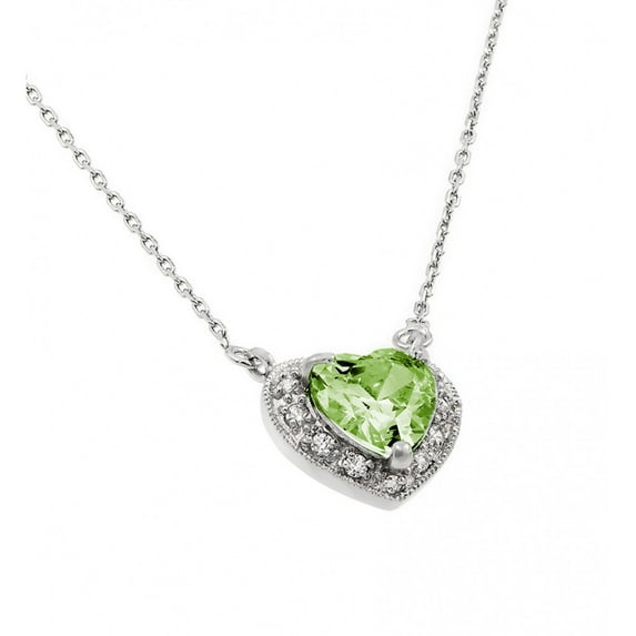 Simulated Peidot Cubic Zirconia August Birthstone Necklace Rhodium Plated Sterling Silver