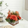 thumbnail image 1 of Simulated Peony Potted Wooden Fence, Artificial Flower Home Decor, Artificial Potted Table Desktop Silk Flower Arrangements for Living Room Bedroom Indoor Decoration, Orange, 1pc, 1 of 6