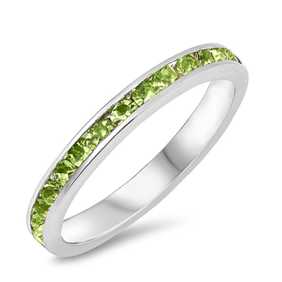 Simulated Peridot Cubic Zirconia Channel Set Eternity Ring Sterling Silver Size 10