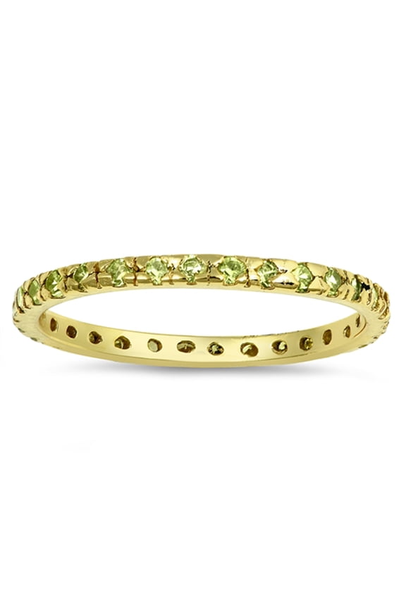 Simulated Peridot Gold-Tone Eternity Stacking Ring .925 Sterling Silver Band Green CZ Female Size 7