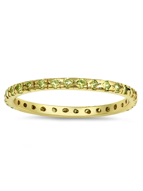 Simulated Peridot Gold-Tone Eternity Stacking Ring .925 Sterling Silver Band Green CZ Female Size 9