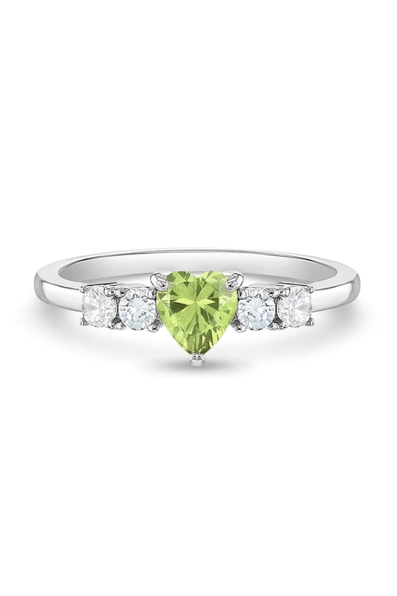 Simulated Peridot Heart Solitaire Size 4 Kids Ring - Sterling Silver