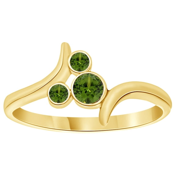 Simulated Peridot & White Cubic Zirconia Bypass Double Heart Ring in 14k Yellow Gold Over Sterling Silver