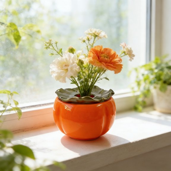 Simulated Persimmon Plastic Vase Faux Fruit Flower Pot Decorative Table Centerpiece for Home Room Office Shelf Farmhouse Harvest Fall Decor