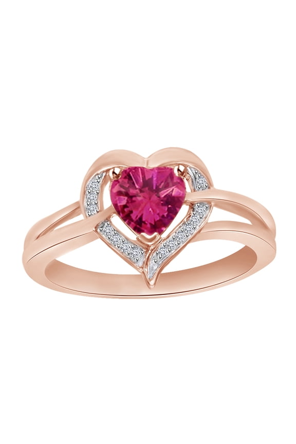 Simulated Pink & Cubic Zirconia Fashion Triangle Ring in 14k Rose Gold Over Sterling Silver Ring Size - 12