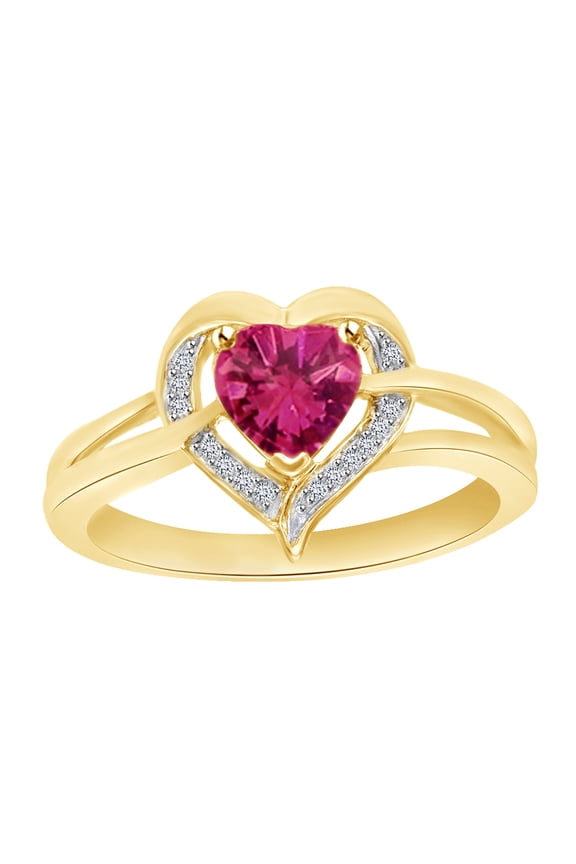Simulated Pink & Cubic Zirconia Fashion Triangle Ring in 14k Yellow Gold Over Sterling Silver Ring Size - 9.5