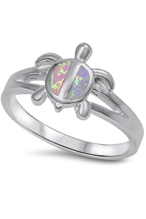 Simulated Pink Opal Sea Turtle Split Band Ring Sterling Silver Size 5