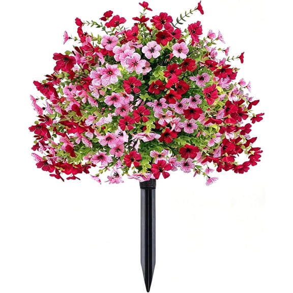 Simulated Pink Purple Pansy and Eucalyptus Ground Stake, 1 Piece Artificial Flower Arrangement for Outdoor Garden Grave Decoration, UV Resistant Plastic Yard Art