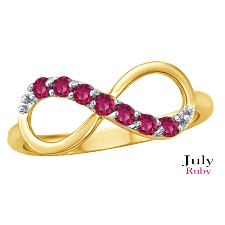 Simulated Pink Ruby CZ Infinity Ring In 14K Yellow Gold Over