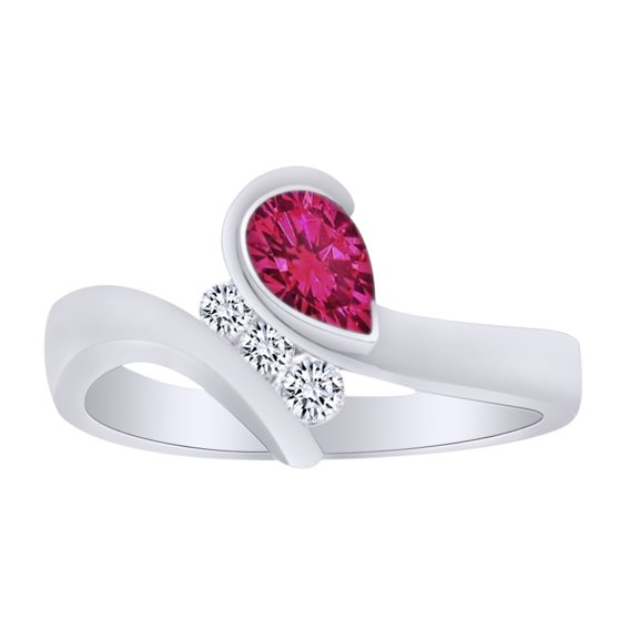 AFFY 0.50CT Simulated Pink Sapphire & White Topaz Bypass Ring in 14k White Gold over Silver-4
