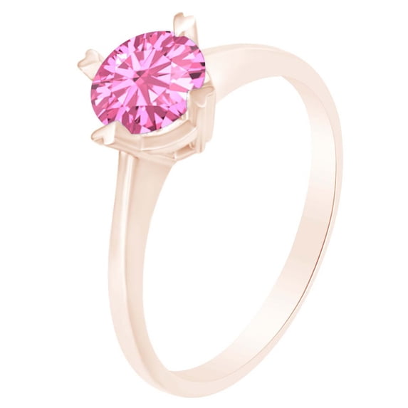 AFFY Simulated Pink Tourmaline Four Prong Solitaire Ring 1 Cttw 14k Rose Gold Over Sterling Silver-11.5