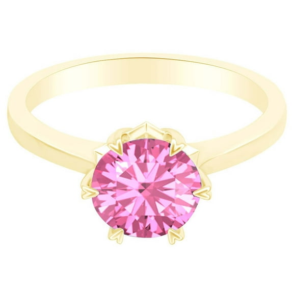AFFY Simulated Pink Tourmaline Heart Pronged Solitaire Ring 14k Yellow Gold Over Sterling Silver-10.5
