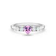 IN SEASON JEWELRY Simulated Pink Tourmaline Heart Solitaire Size 4 Kids Ring - Sterling Silver