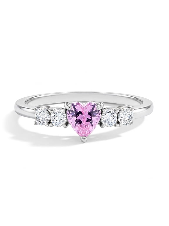 Simulated Pink Tourmaline Heart Solitaire Size 5 Kids Ring - Sterling Silver