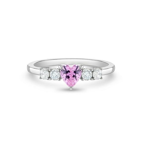 Simulated Pink Tourmaline Heart Solitaire Size 5 Kids Ring - Sterling Silver