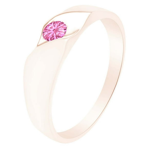 AFFY Simulated Pink Tourmaline Solitaire Unisex Band Ring 14k Rose Gold Over Sterling Silver-10
