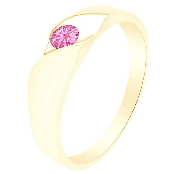 AFFY Simulated Pink Tourmaline Solitaire Unisex Band Ring 14k Yellow Gold Over Sterling Silver-12