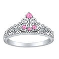 thumbnail image 1 of AFFY Simulated Pink Tourmaline & White Cubic Zirconia Crown Wedding Band Ring In 14k White Gold Over Sterling Silver Ring Size-9.5, 1 of 1