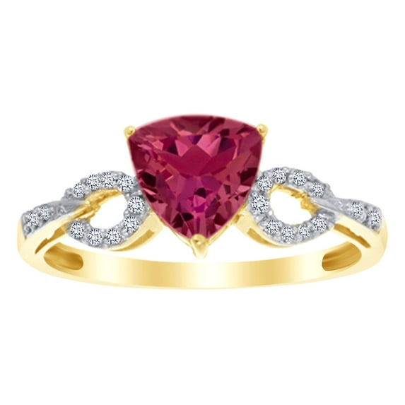 AFFY Simulated Pink & White Sapphire Fashion Solitaire Ring in 14k Yellow Gold Over Sterling Silver Ring Size - 6