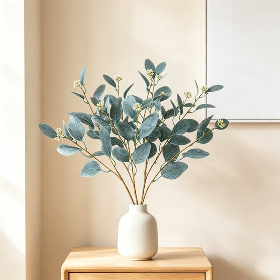 Simulated Plants Potted Decorations, Wuztai Artificial Green Plants Flowers 20 Inch Tall, Faux Plastic Foliage for Offices Garden Lawn Courtyard with Ground Insert Rod, Light Blue
