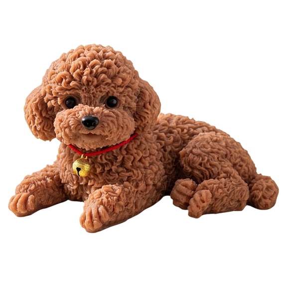 Simulated Poodle Squishy Stress Toy with Slow Rising Texture and Red Collar, Brown, for Relaxation, Squeeze Toy