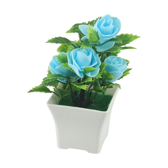 Simulated Potted Plant Artificial Rose Potted Plant Realistic Artificial Rose Bonsai Decor Set Vibrant Color For Home For Room blue Smile Home