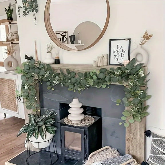 Simulated Rattan Artificial Money Leaf Plant Stems for Boho Wall Decor and Floral Arrangements, 2-Piece Set