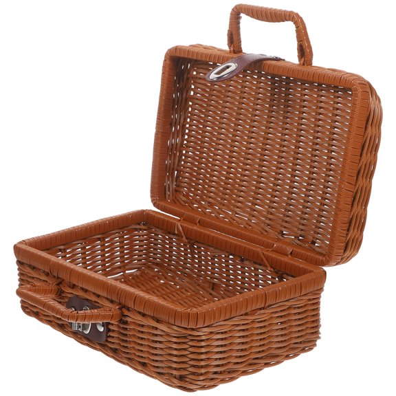 MERRYHAPY Vintage Light Brown Woven Storage Box with Lock, Handwoven Suitcase Style with Interior Lining for Home Organization