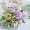 thumbnail image 1 of Simulated Rose Bouquet, Artificial Flowers with Dahlias Hydrangeas, 31cm Height, Silk Cloth Material, Lifelike Design, No Maintenance, for Wedding Home Garden Decoration, 1 of 2