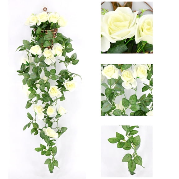 Simulated Rose Ceiling Vine Plastic Flower Duct Cover Hanging Decor Living Room Wedding Party Ceiling Decoration Flexible Faux Floral Plant Adjustable Indoor Home Decorative Vine