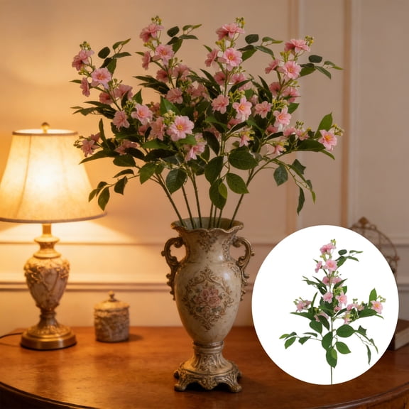 Simulated Rose Jasmine Smiling Flower Lights, QQZ High Realism Silk Fake Flowers for Home Decor, 80cm Tall Multi-Color Luxury Indoor Floral Arrangements for Vase, Pink